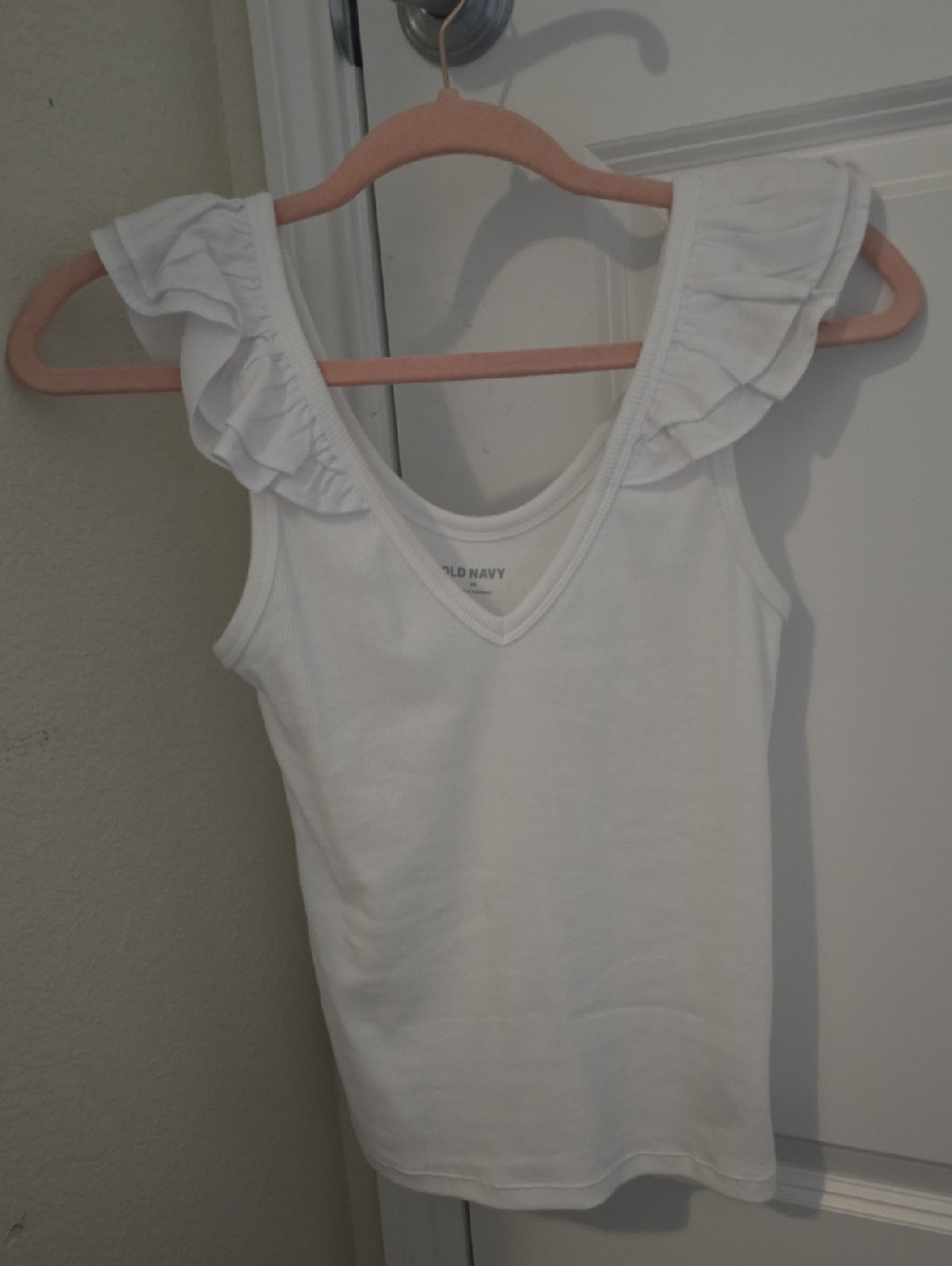 Old Navy White Ruffle Strap V-Neck Tank